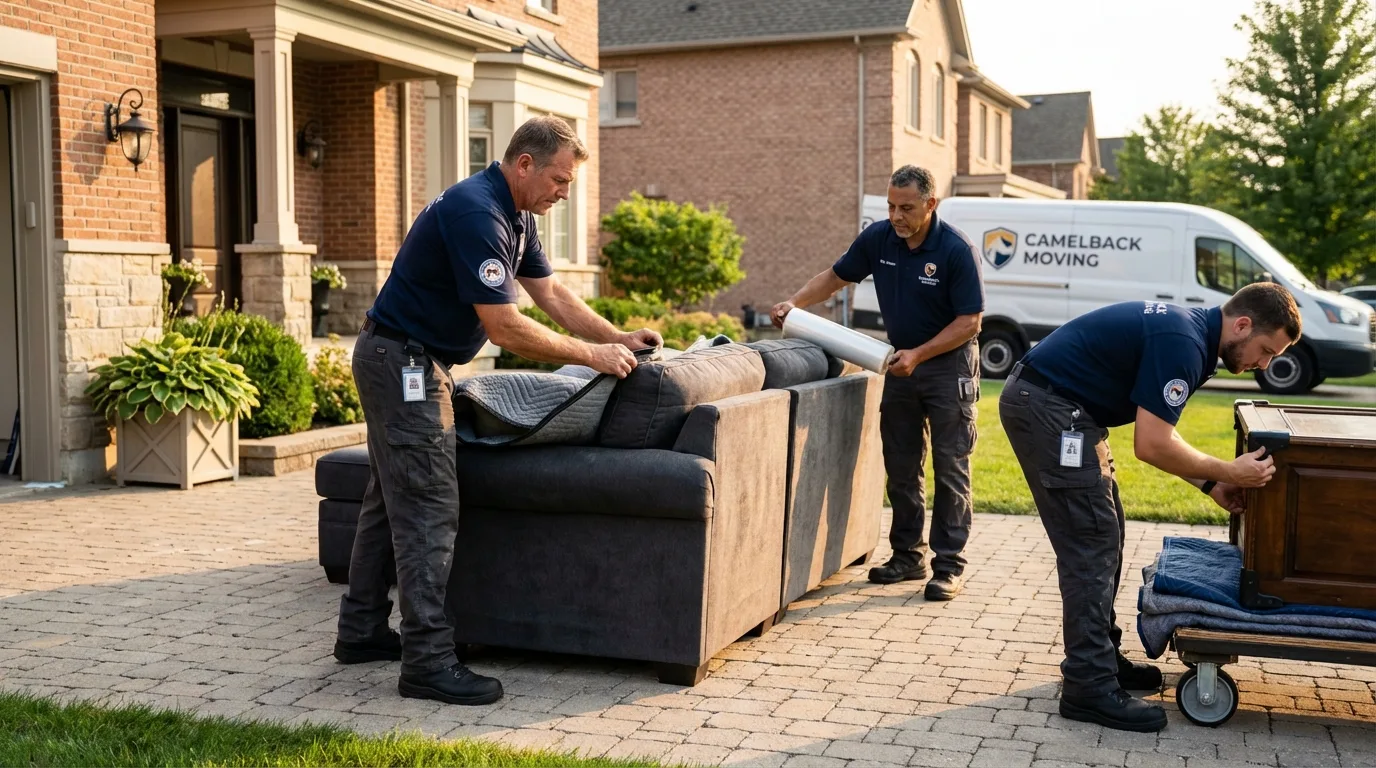 Large estate moving crew wrapping furniture in Pound Ridge, NY